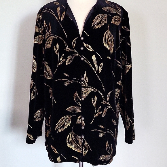 Women's Evening Dress Jacket Black Velvet Gold Floral Size 18W - Picture 1 of 8